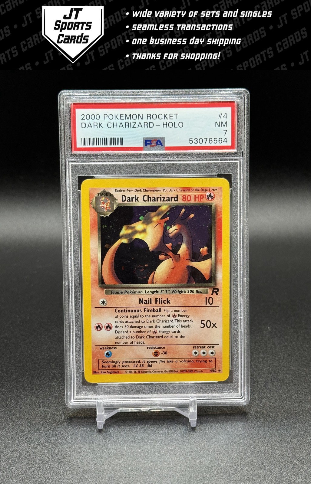 2000 Pokemon Team Rocket Dark Charizard 4/82 Holo PSA 7