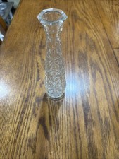 Vintage Clear Pressed Glass Bud Vase Geometric Starburst Pattern 9  