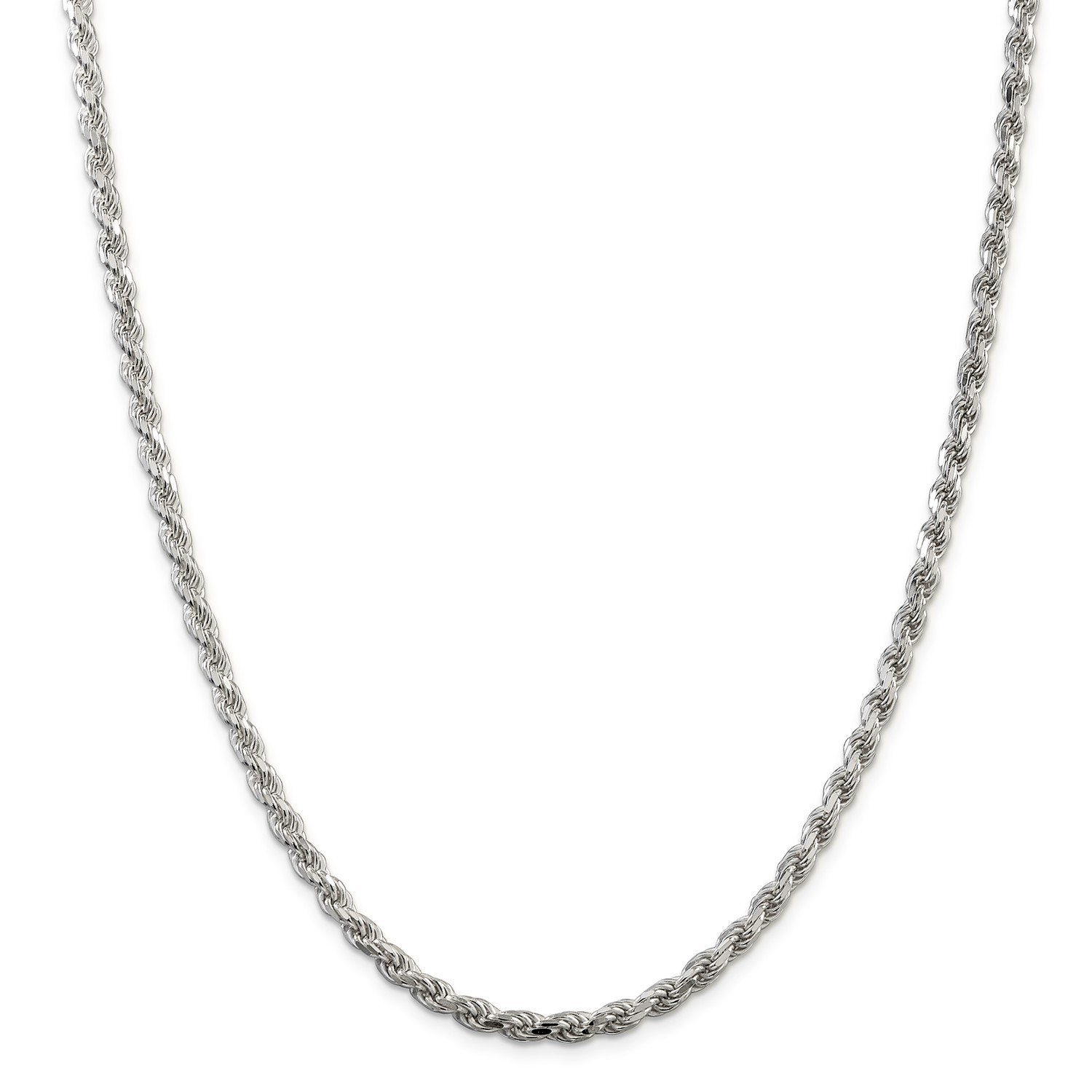 Sterling Silver Solid 4.25mm Diamond Cut Rope Chain w/ Lobster Clasp 18" - 36"