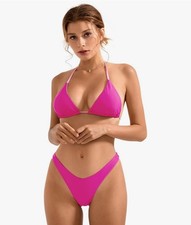 Women Cheeky Halter String Two Piece Bikini Sets Reversible Thong Triangle Sw...