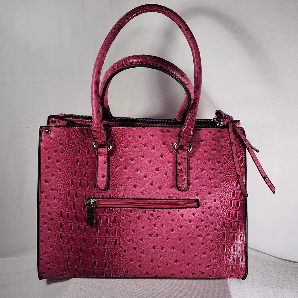 Bolso de Mano Republic Cartera Vegano Cuero de Avestruz 2 Asas Rosa Caliente Bandolera Correa Foto 4 de 4