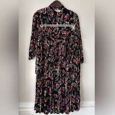 Vintage Rayon Two Piece Set Skirt 22W Jacket 20W Floral Black 90s Silvercord
