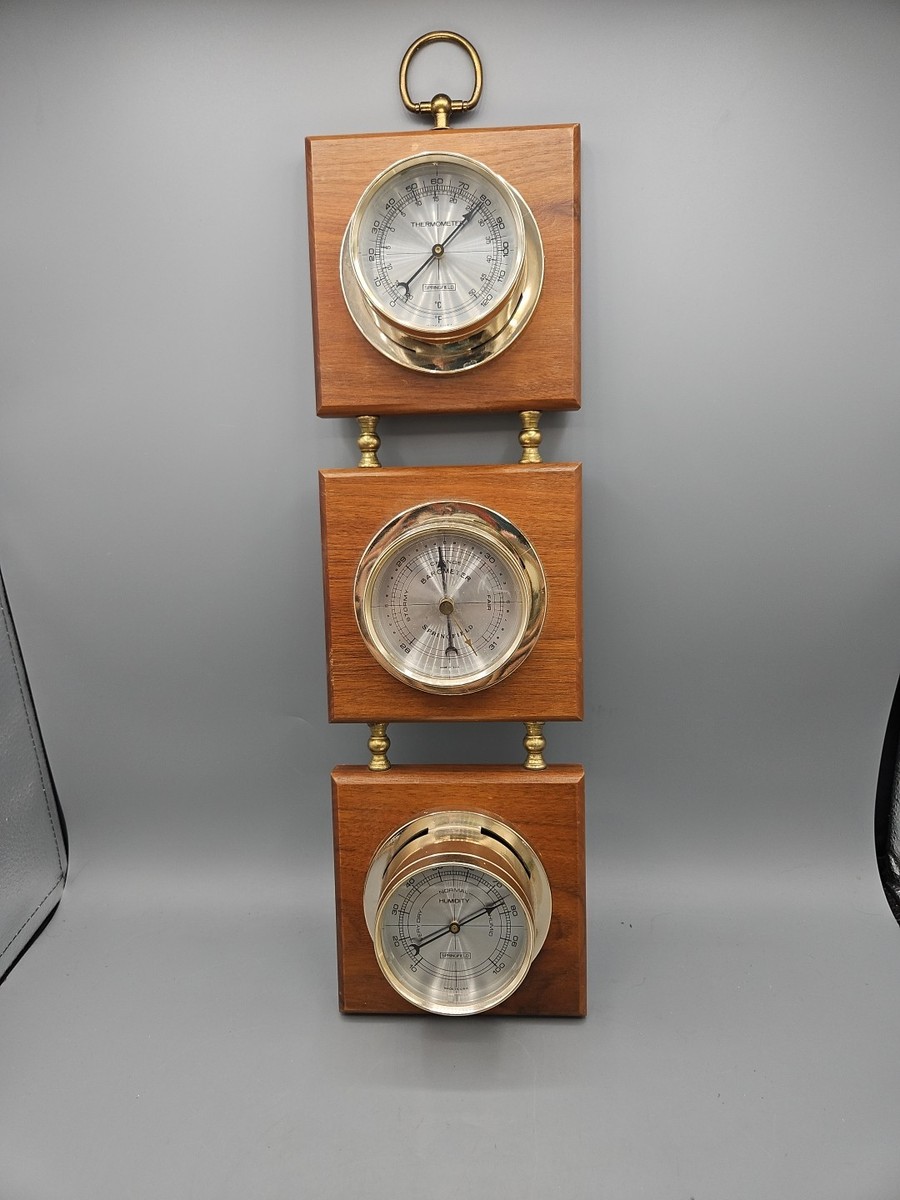 VINTAGE SPRINGFIELD HANGING WEATHER STATION-BAROMETER-THERMOMETER