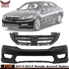 Front Bumper Cover Fascia & Grille Assembly Kit For 2013-2015 Honda Accord Sedan