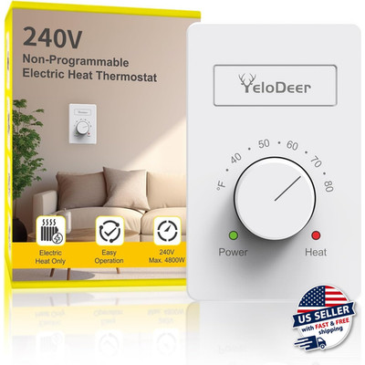 Yelodee 240V Baseboard Heater Thermostat 4-Wire Manual Non-Programmable 4800W