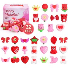 32 Pack Squishies Toys Valentines Day Mochi Squishy Kawaii Small, Pink, Red
