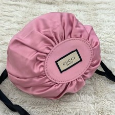 Gucci Beauty Pink Drawstring Makeup Bag Floral Lining Recycled Polyester