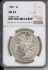 1887 MORGAN SILVER DOLLAR $1 - NGC MS63 - 141