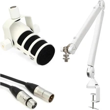 Rode PodMic Dynamic Broadcast Microphone and Boom Arm Bundle - White