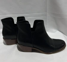 Cole Haan Black Leather Ankle Booties Size 5 B Block Heel Pull On Biker Grunge