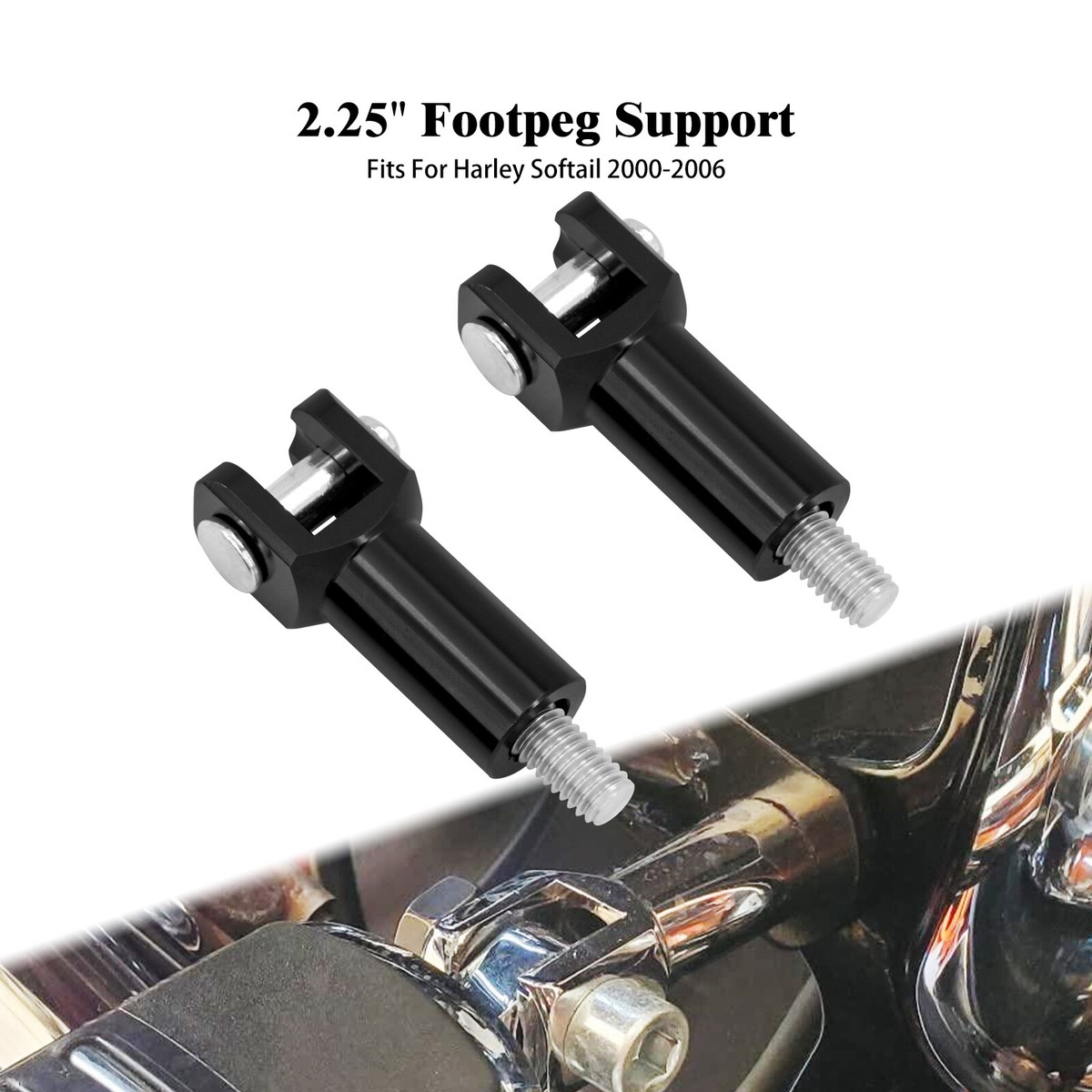 Black Aluminum Rear Passenger Foot Peg Mounts For 2000-2006 Harley Softail - Clevis Style (Pair)