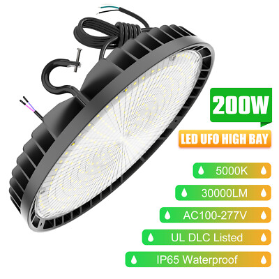 KUKUPPO 0-10V Dimmable 200W UFO LED High Bay/Low Bay Lights IP65 Commercial Lamp