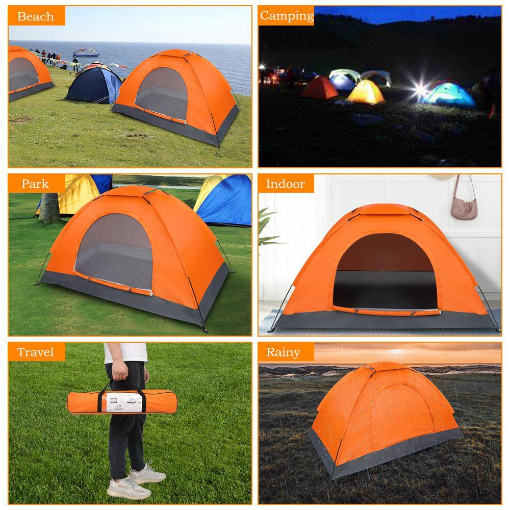Pop Up Camping Tent 1-Person Orange Waterproof Oxford Fabric W