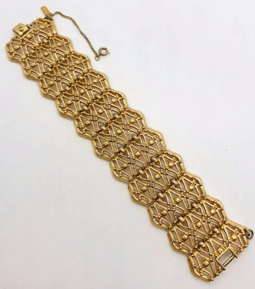 Fabulous Wide Bracelet Basket Weave Runway Arti… Gem