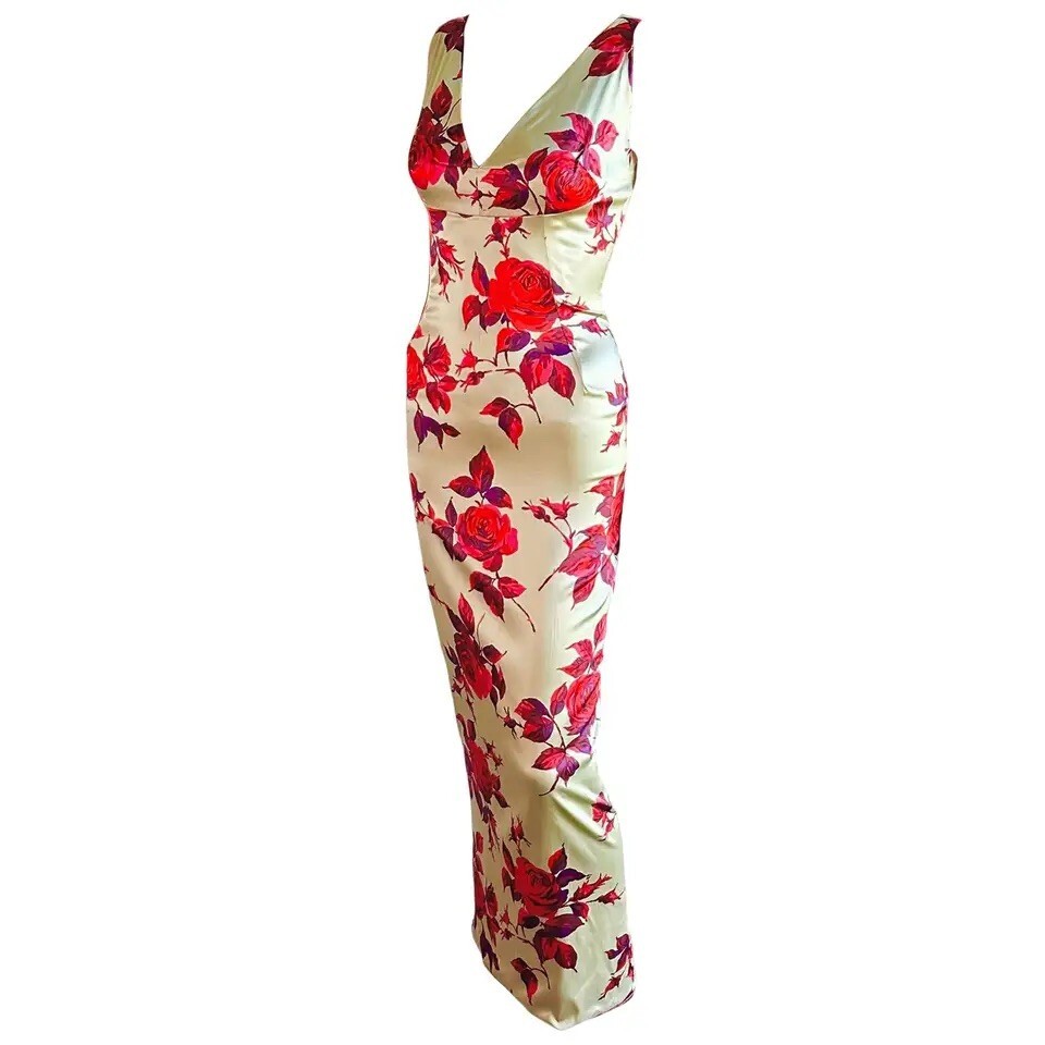 ワンピース Dolce & Gabbana Rose Print Satin Sheath Dress Satin calf-length sheath dress with rose print in Print for