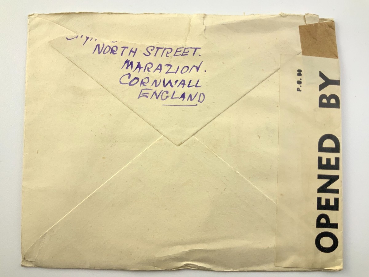 入手不可能！A Background to English(英国の環境) WWII 1941 Censored Envelope Great Britain Cornwall to California