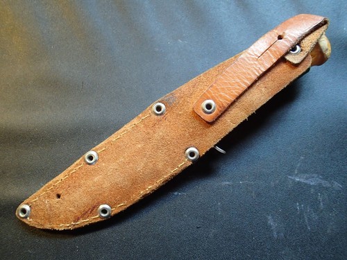 VINTAGE SCOUT KNIFE ERIK FROST MORA w WOOD HANDLE & GREEN SHEATH SWEDEN SWEDISH - Picture 4 of 8