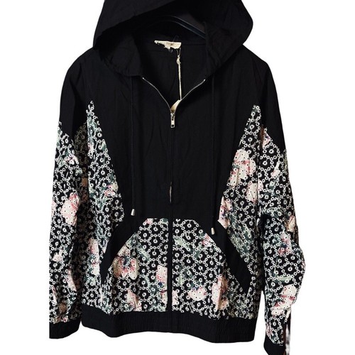 ENTRO WOMENS BLACK FLORAL INFUSED HOODED ZIP UP JACKET SIZE SMALL NEW WITH TAGS - Picture 2 of 10