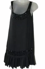 Twenty One Womens Black Sleeveless Mini Dress Small Beaded Ruffle Whimsigoth