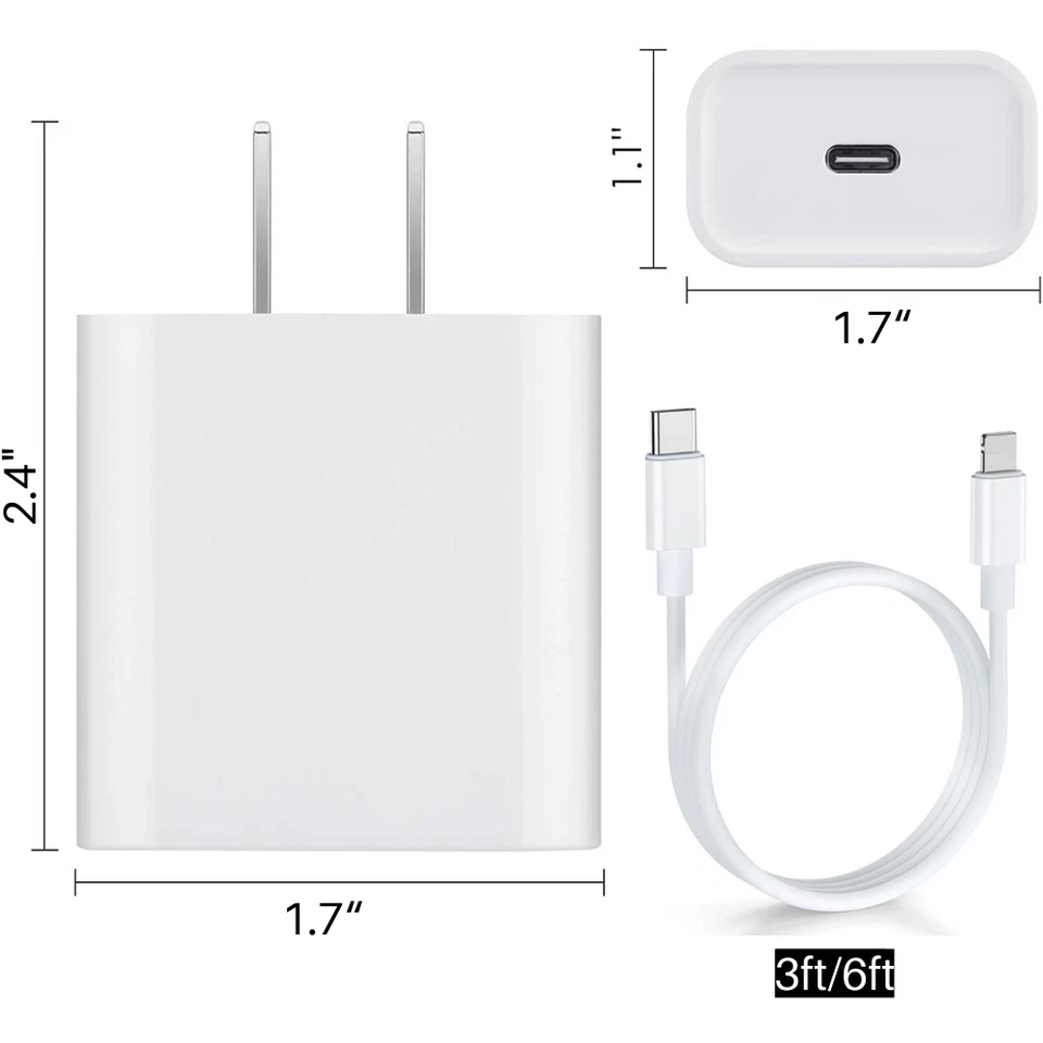 Lote a granel Adaptador de corriente 20W Cargador PD USB-C a iPhone Cable para Apple 13 12 11 X Foto 4 de 4