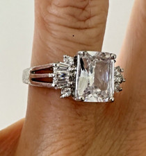 New Rhodium Plated CZ Stone Ring Square Cut Stunning Size 7