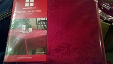 NEW NIP Christmas Essential Home Round Red Damask Tablecloth 70" diameter