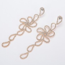 Women's Elegant CZ Crystal Flower 110mm Long Drop Dangle Stud Vogue Earrings