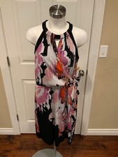 T Tahari Black & Pink Splatter Print W/ Ring Neck Dress, Size Large