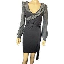 Theme Woman Gray Wrap Ruffle V Neck Long Sleeve Bodycon Midi Dress Size Large