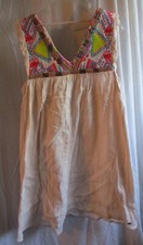 O neill bohemian hippy dress tunic mini beige embroidery Small beaded 
