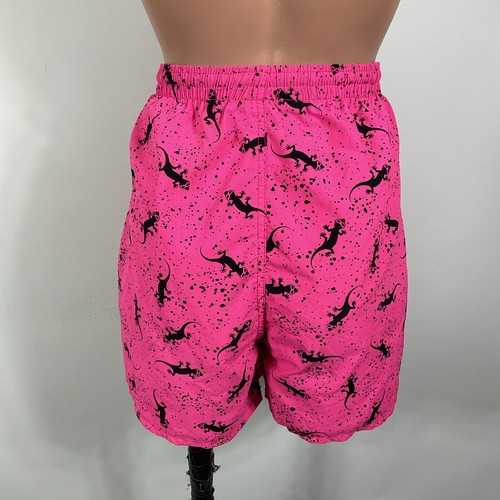 Gecko Hawaii Men’s L Swim Trunks Lined 90s 80s All Over Print NEON PINK Patch - Picture 5 of 9