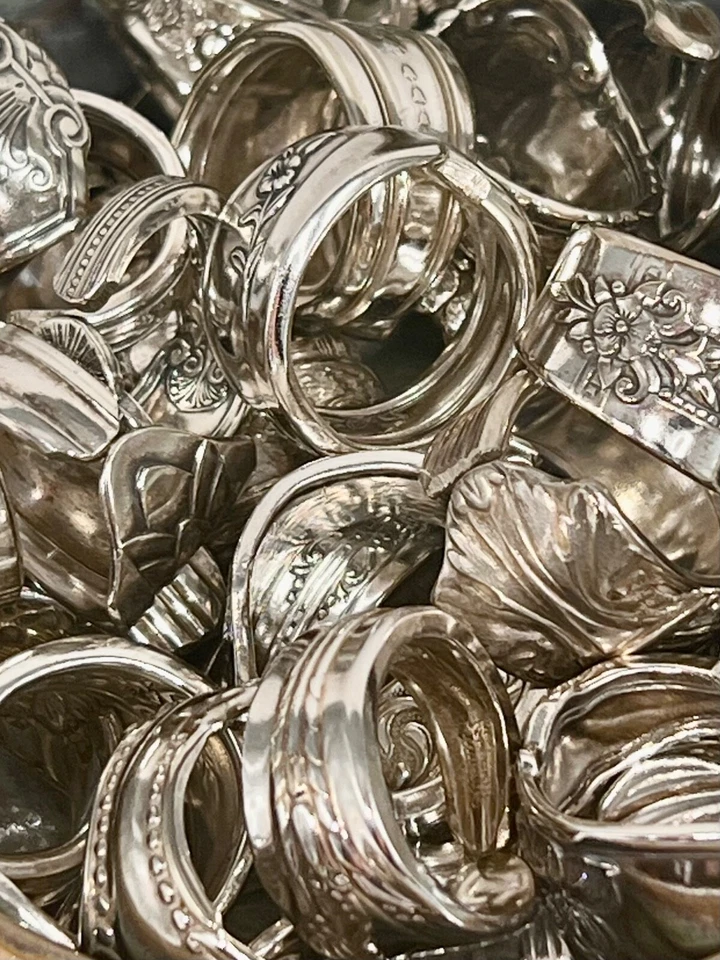 Anillos de cuchara, VENTA AL POR MAYOR, Lote anillos de cuchara, 15 piezas, anillos de declaración hechos a mano  Foto 4 de 4