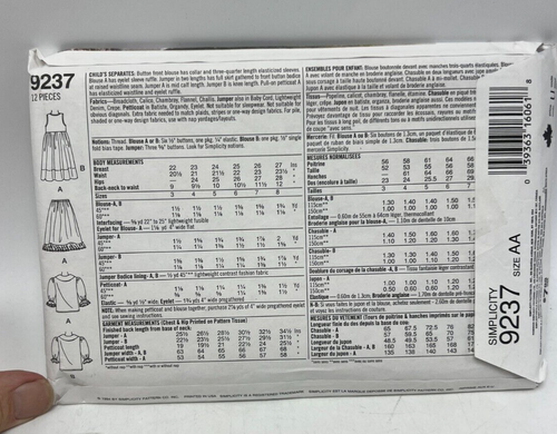 Lote de 3 patrones de costura Simplicity, talla AA 7-10 (8386 - 8085 - 9237) sin cortar - Imagen 11 de 11