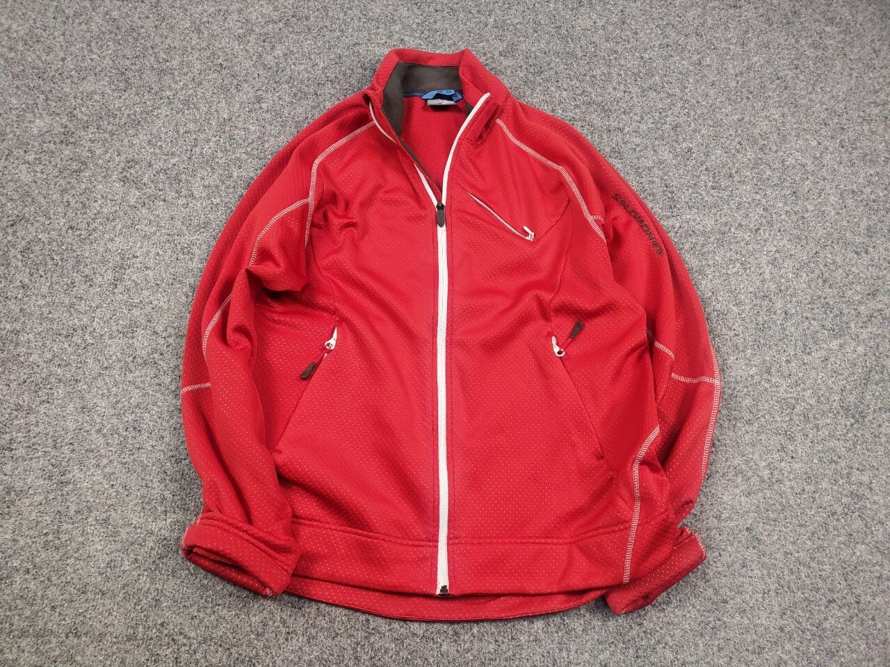 Pile rosso vintage Salomon Acti logo zip manica lunga