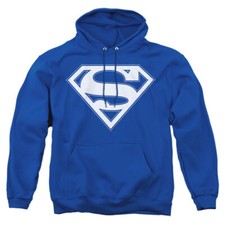 SUPERMAN BLUE  WHITE SHIELD Licensed Adult Hooded Sweatshirt Hoodie SM-3XL