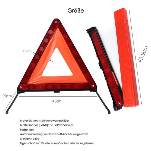 NEU DREIECK WARNDREIECK SET WARNSCHILD ERSTE HILFE NOTFALL MINI PKW LKW KFZ AUTO - Bild 9 von 11