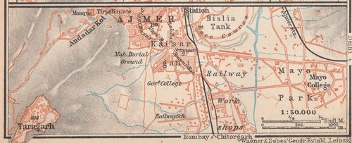 Ajmer Ajayamerū 1914 INDIA ORIGINAL MAP CITY PLAN Hindustan Rajasthan - 第 3/4 張圖片