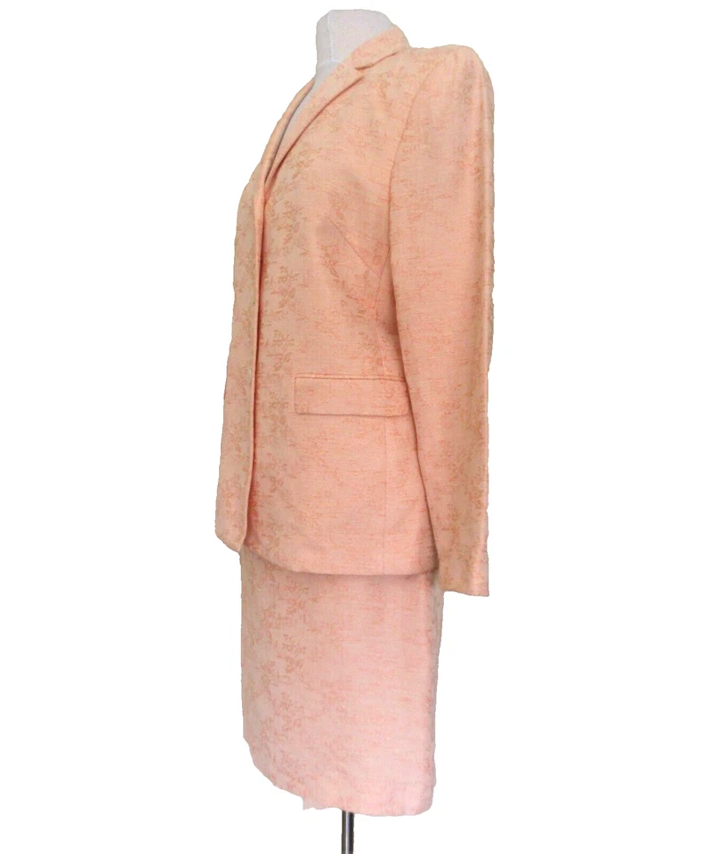 Vintage Oscar De La Renta Suit Size 8 Women Peach Damask Linen Blend - Image 2 of 4