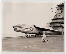 1956 Official US Navy Photo F8U "Crusader" on Starboard Catapult 8" x 10"