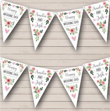 Wedding Day Pink Flowers Personalised Party Banner Bunting