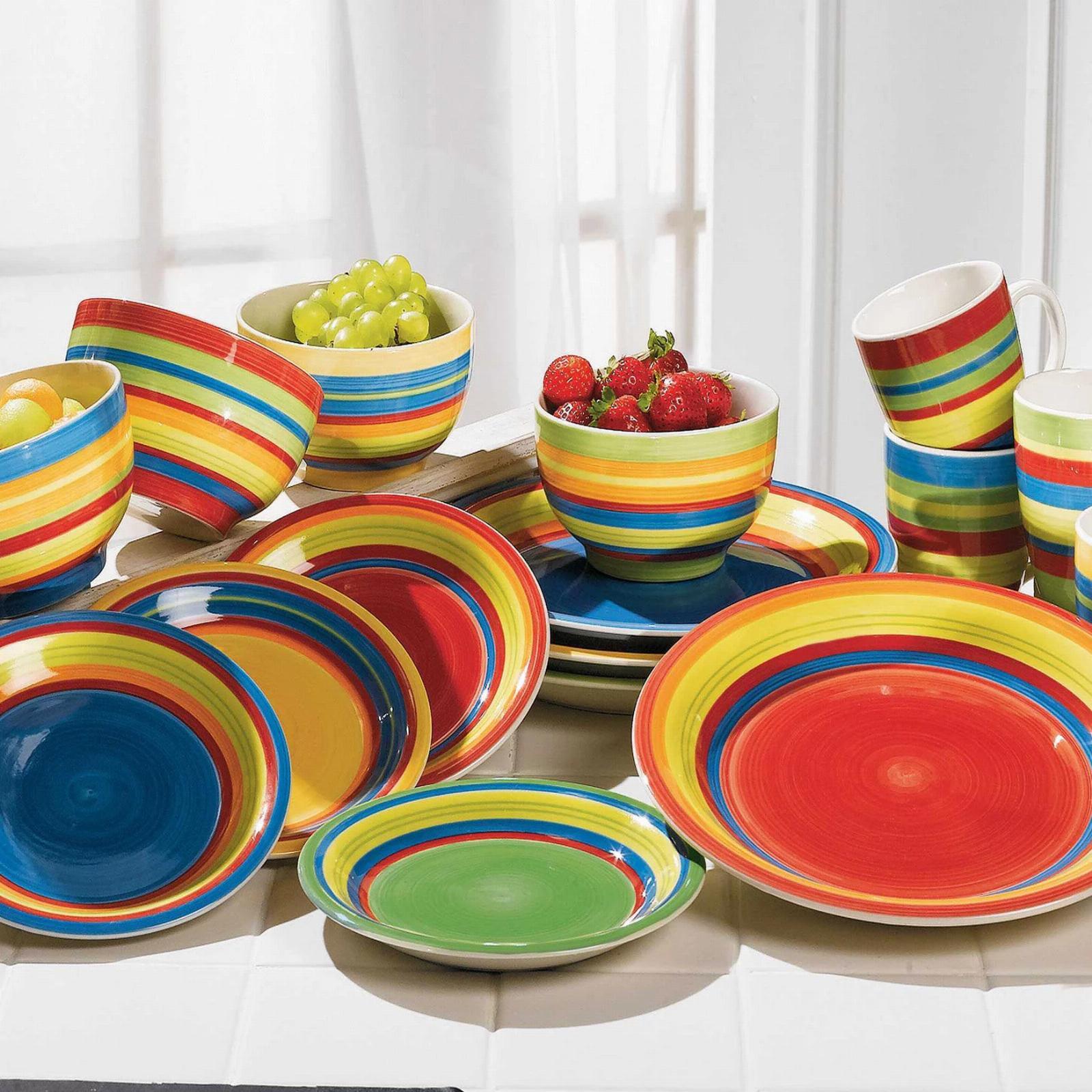 Hand-Painted Dinnerware Set Mexican Plate Bowl Mug Salad Dishes Stoneware 16 PCs