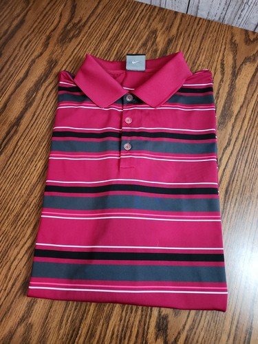 Nike Golf Dri-Fit Polo Shirt Men's Sz XL Deep Pink Multicolor Stripes PINK LOGO - Picture 14 of 14