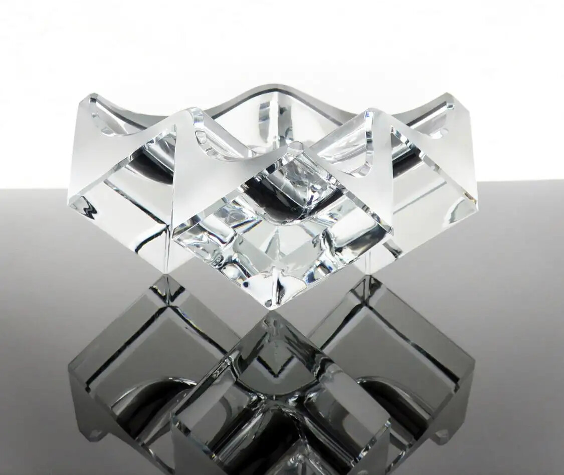 Daum Cube Sculpture ~ Three Section Cube Clear & Frosted Crystal