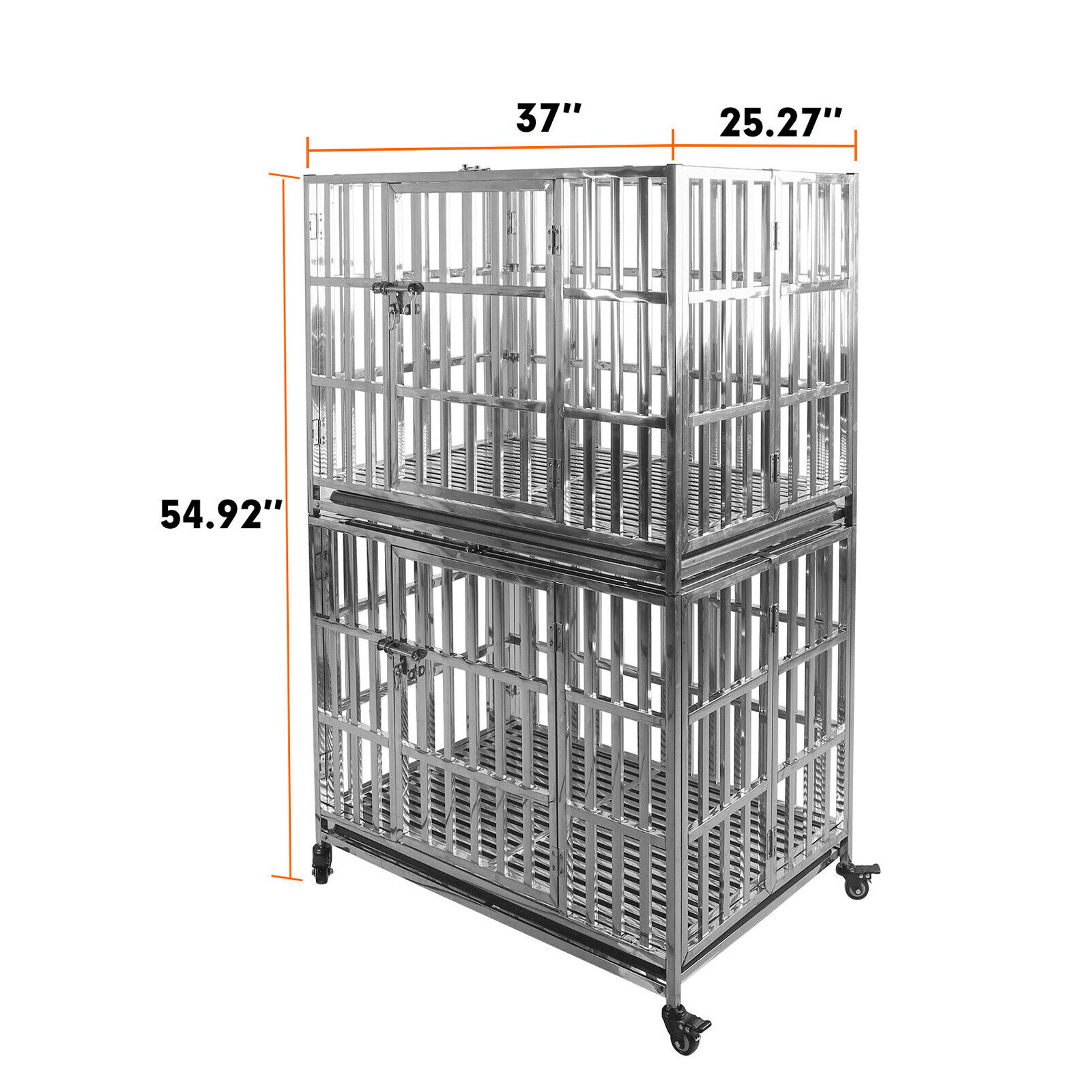 37 inch Stackable Heavy Duty Dog Kennel Pet Stainless Steel Crate Cage 2PCS