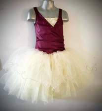 Girls CHILD SMALL Long Tutu Plum/Ivory Sparkling Lace Flowers CURTAIN CALL NWOT