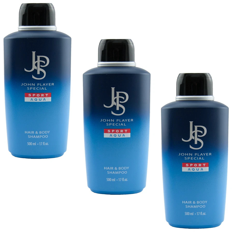 John Player Special JPS SPORT AQUA Hair & Body Shampoo 3 x 500 ml Duschgel