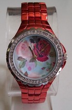 WOMEN'S METALLIC METAL RHINESTONE COLORFUL FLOWER FASHION BOYFRIEND WATCH