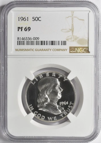 1961 SILVER PROOF FRANKLIN HALF DOLLAR NGC PR69 009