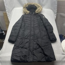 Weatherproof Womens Teens Faux Fur Hooded Puffer Jacket Black Sz 12