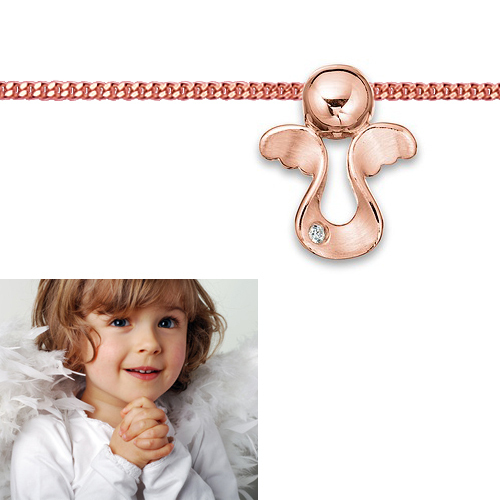 Kinder Schutz Engel AnhäNger Mit Zirkonia Echt Silber 925 Rosè Gold Mit Kette-image